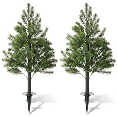 Imagem de Yunlly 2 peças de pinheiros falsos de árvore de Natal de toque real de 1,8 m, enchimento de urna de Natal para varanda, agulhas de pinheiro, ramos, cipreste, topiária, vasos para decoração de jardim e