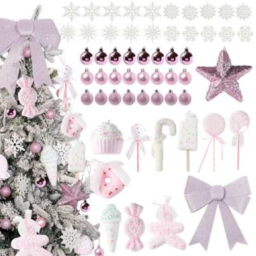Imagem de Enfeites de árvore de Natal, decorações alienígenas vermelhas, conjunto de 12 peças com pirulito, pão de gengibre, boneco de neve, sorvete, design de floco de neve (terno rosa)