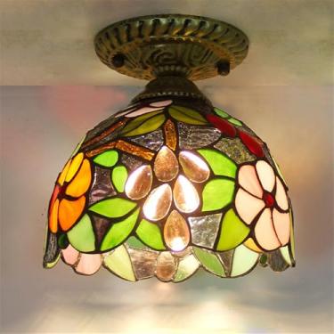 Imagem de Luminária de teto contemporânea LED estilo retrô americano para sala de estar, restaurante, quarto, casa de campo, hotel, corredor, café, bar, decoração em vidro colorido (Estilo 17)