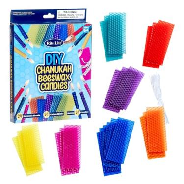 Imagem de Rite Lite Crie seu próprio kit de velas – kit de velas de cera de abelha Hanukkah D-I-Y Crie 24 velas de menorá feitas à mão, lençóis e mechas coloridas | Divertidas artes judaicas e artesanato