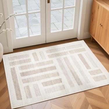 Imagem de EcoNest Tapetes laváveis, tapete macio de 6 x 0,9 m para sala de estar e quarto, vintage, listrado, resistente a manchas, com suporte antiderrapante, geométrico, quadriculado, dobrável, para decoração