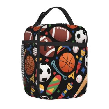 Imagem de Uxeqtop Lancheira infantil isolada, reutilizável, leve, resistente à água, com suporte para garrafa de água, adequada para meninas e meninos, lancheira (bolas)