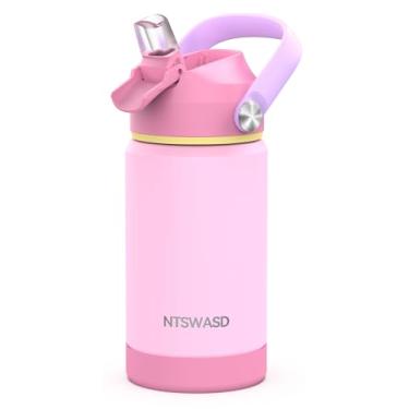 Imagem de Ntswasd Garrafa de água infantil isolada com canudo, copos infantis de 340 g com aço inoxidável à prova de vazamento para creche escolar (rosa)
