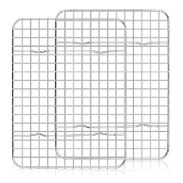 Imagem de Homikit Conjunto de 2 prateleiras de refrigeração, 22 x 16 cm de aço inoxidável para pão de bacon, pizza, mini prateleiras de forno de arame de metal para cozinhar, ajuste de panela pequena, sem