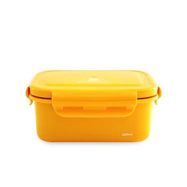 Imagem de LIVING CREATOR Recipiente de armazenamento de alimentos de aço inoxidável seguro para micro-ondas KeeperTen (amarelo, 480 ml) à prova de vazamento, lavável na lava-louças e no freezer, livre de BPA