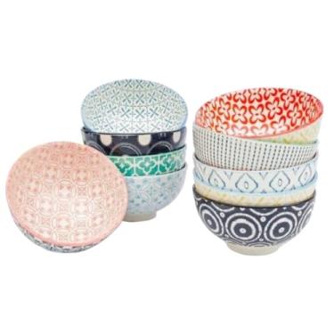 Imagem de Tigela de Mesa，Taça cerâmica resistente a altas temperaturas，Kit 4 Tigelas Bowls Cumbucas Estampadas 300ml Cozinha Oriental | Mesa Posta