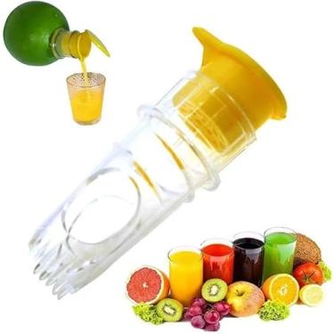 Imagem de Espremedor manual de limão e laranja, espremedor de cítricos portátil com recipiente embutido, espremedor de frutas portátil para limonada fresca, suco de laranja, utensílio de cozinha, amarelo
