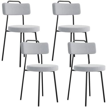 Imagem de Kit 04 Cadeiras Decorativas Estofada Para Sala De Jantar Barcelona L02 Bouclê Cinza - Lyam Decor