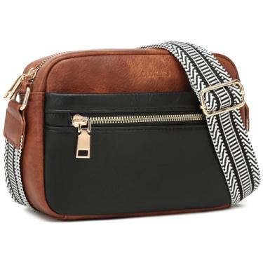 Imagem de CLOKARS Bolsas transversais para mulheres, bolsas pequenas de couro vegano, bolsa de ombro transversal, presentes de aniversário para mulheres, Preto, castanho, Medium, Bolsa transversal pequena para