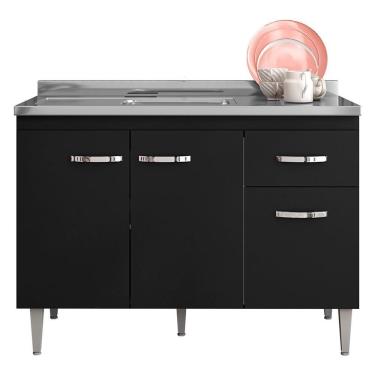 Imagem de Balcao Para Pia 118 Cm 3 Portas Gabriela Preto Reajl Preto
