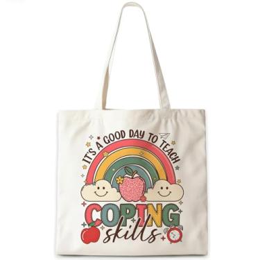 Imagem de CosxHabitat Sacola Boho para professores de saúde mental, sacolas de lona para presentes de agradecimento ao professor, habilidades de enfrentamento, terapeuta, conselheiro, reutilizável, sacola de