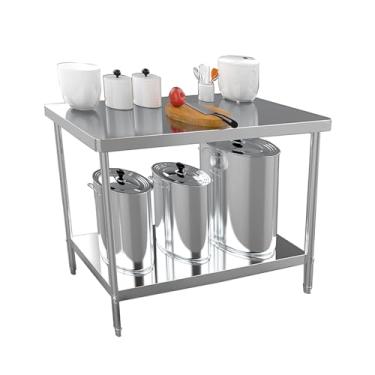 Imagem de Mesa de aço inoxidável, mesas de trabalho e estações de trabalho comerciais, com prateleira embaixo da prateleira e mesa de trabalho resistente para preparação de alimentos (60 x 60 x 80 cm)