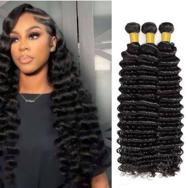 Imagem de KODRHAR Bunches de cabelo humano onda profunda 22 24 26 polegadas 12A Grau cabelo brasileiro Weave Bunches cabelo humano Extensões Preto Natural