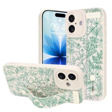 Imagem de OOK Capa de telefone de silicone compatível com iPhone 17 de 6,3 polegadas com alça, estampa floral fofa para mulheres e meninas, alça de dedo ajustável, capa protetora fina, flor de sálvia branca