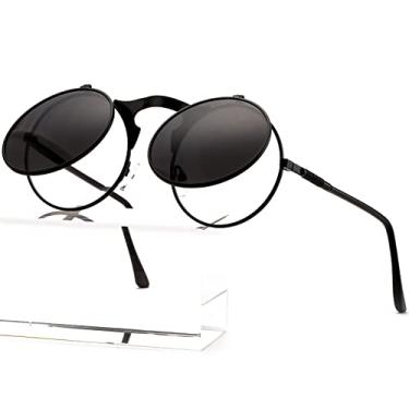 Imagem de AIEYEZO Óculos de sol redondos dobráveis para homens e mulheres Rave, estilo retrô Steampunk dos anos 90, A2 preto/cinza, MM