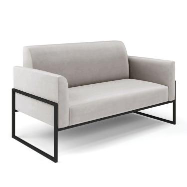 Imagem de Sofá Namoradeira Base Industrial Alta Preto Marisa Veludo D03 - D\'rossi Cor Cinza