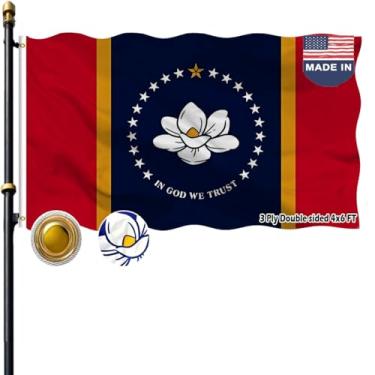 Imagem de VOLTA Bandeira dupla face do estado do Mississippi 1,2 x 1,8 m, resistente ao ar livre, 3 camadas, durável, poliéster, bandeira do estado do Mississippi com cabeçalho de lona/ilhós de latão para