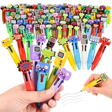 Imagem de Caneta colorida multicolorida de videogame em um desenho animado, fofa, divertida, 4 em 1, canetas esferográficas fofas kawaii a granel com alça de jogo para cima de nível de jogos, formato de console