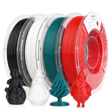 Imagem de AMOLEN Pacote de filamentos de impressão 3D PLA 1,75 mm, preto, branco, vermelho, verde, 250 g x 4 bobinas de filamento 3D, 1 kg no total, compatível com a maioria das impressoras FDM e caneta 3D