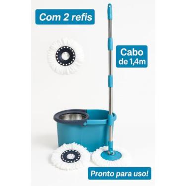 Imagem de Mop Giratório 360º com Balde Inox + 2 Refis  14L  Esfregão Limpeza Ráp