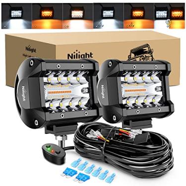 Imagem de Nilight 2 unidades de 10 cm 60 W LED Pods Spot Flolood Amber White Light Bar Strobe 6 modos função de memória off-road caminhão carro ATV SUV cabine barco com fiação 16AWG kit 2 cabos
