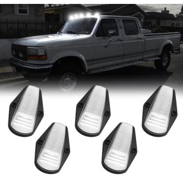 Imagem de R&F Auto Luzes de LED para cabine, 5 peças, marcadores de teto de cabine compatíveis com F150 F250 F350 (1984-1996) /F'ord Série F Super Duty (1988-1997) pickup caminhões, teto lâmpadas de corrida lentes transparentes