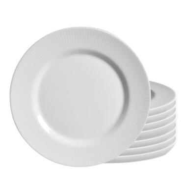 Imagem de Jogo 8 Pratos Sobremesa Plissan Relevo Branco Cerâmica Alleanza 20cm