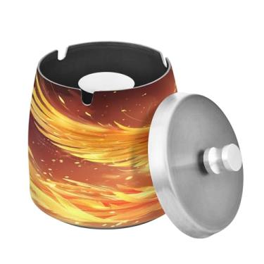 Imagem de Blueangle Cinzeiro Fire Phoenix com tampa para cigarros, à prova de vento/chuva, aço inoxidável, sem fumaça, inodoro, cinzeiro para uso interno ou externo (469)