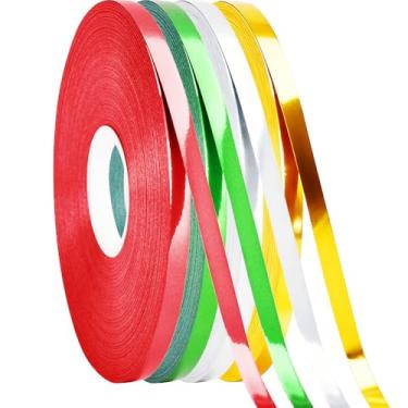 Imagem de Cordas de Balão Sortidas, 4 Rolos de Fita Colorida de Natal para Embrulho de Presente Artesanato Decoração de Festa 03 Ouro, Prata, Vermelho, Verde 3/40.6 cm