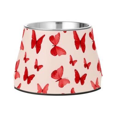 Imagem de SEHANY Tigelas de borboleta fofas para cães antiderrapantes de aço inoxidável com fundo de borracha para evitar tombamento, tigelas elevadas para comida e água quadriculadas para cães e gatos