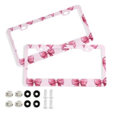 Imagem de SEHANY Lindas molduras de placa de licença de arco rosa, capas de moldura de alumínio à prova de ferrugem com orifícios elípticos e parafusos, serve para acessórios de carro de tamanho padrão de