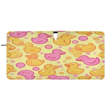 Imagem de Blueangle Para-brisa amarelo rosa patos - 149.9 cm x 76.2 cm dobrável carro janela dianteira para-sol blocos raios UV viseira solar (839)