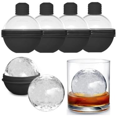 Imagem de Moldes de bola de gelo de silicone para uísque – conjunto de 4 máquinas redondas com tampas para coquetéis, bourbon e bebidas