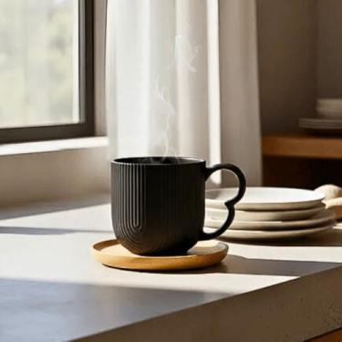 Imagem de Xicara Oasis Açucareiro Saleiro Pimenteiro Manteigueira Preto Bambu Café (4 Xicaras de Café 90ml)