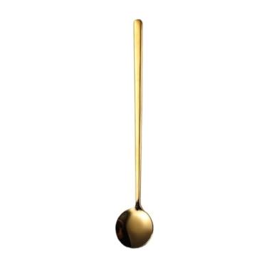 Imagem de Concha de sopa Colher de aço inoxidável colher café alça longa sobremesa redonda, 1 peça, ouro/prata(Gold,17cm)
