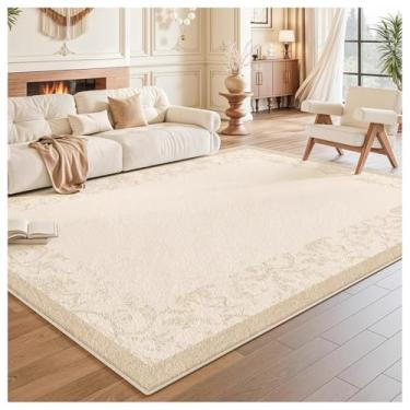 Imagem de SPXMQSS Tapetes grandes para sala de estar, bege, floral, lavável, tapete macio, antiderrapante e resistente a manchas para quarto, sala de estar, quarto, sala de jantar, B, 200 x 300 cm