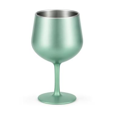 Imagem de Taça Térmica Copo Inox 2 Em 1 410ml Com Haste Removível Gin Vinho Drink Efeito Prismático Brilhante Gelada (Verde Água)