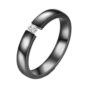 Imagem de Anel Solitário Feminino De Aço Inoxidável Fino De 3mm Com Pedras AAA C