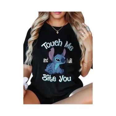 Imagem de Camiseta Casual Oversized Feminina Com Padrão De Costura Divertido Des