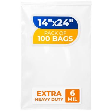 Imagem de Paclord Sacos grandes com fecho de zíper de 35,5 x 61 cm, 6 mil (pacote com 5) – Sacos plásticos reutilizáveis resistentes – transparentes, resseláveis, à prova d'água – para armazenar e organizar