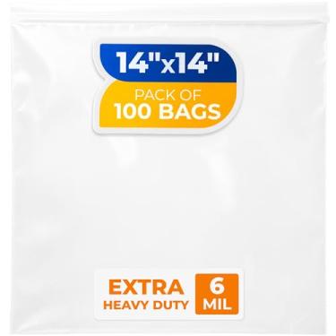 Imagem de Paclord Sacos grandes com fecho de zíper de 35,5 x 35,5 cm, 6 mil (pacote com 5) – Sacos plásticos reutilizáveis resistentes – transparentes, resseláveis, à prova d'água – para armazenar e organizar