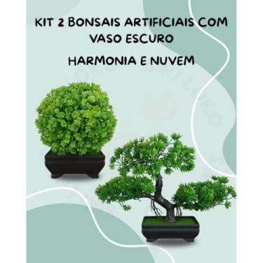 Imagem de Genérico, Kit 2 Bonsais Artificiais Decorativos – Mini Árvore Nuvem e Harmonia em Vaso Escuro Moderno