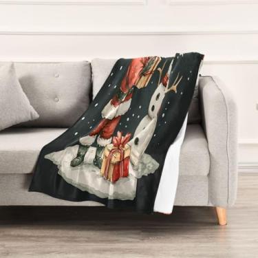 Imagem de Wassud Cobertores e mantas de Natal 152 x 228 cm, cobertor de Papai Noel e boneco de neve para sofá, cadeira, decoração de casa