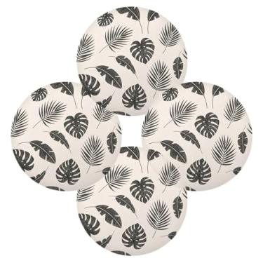 Imagem de Wassud Jogo americano conjunto de 4 tapetes de mesa redondos de folhas pretas tropicais para cozinha e jantar tapetes laváveis resistentes ao calor decoração de mesa 39 cm