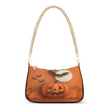 Imagem de CEBUGI Bolsas transversais para mulheres, bolsa de ombro para Halloween, abóbora, bolsa de mão elegante com alça de corrente