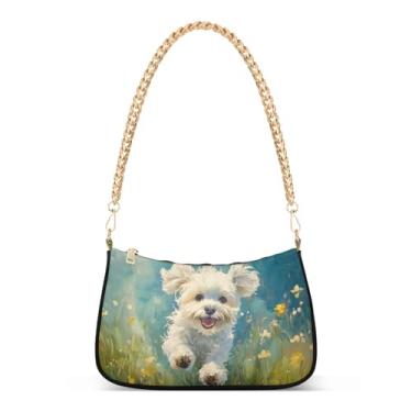 Imagem de CEBUGI Bolsas transversais femininas bolsa de ombro branca Havanese bolsa clutch elegante com alça de corrente