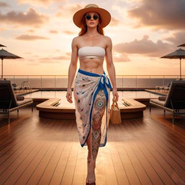 Imagem de Canga/Pareô Praia e Piscina Olho Grego Branco e Azul 1,00x1,50m - Fera Print