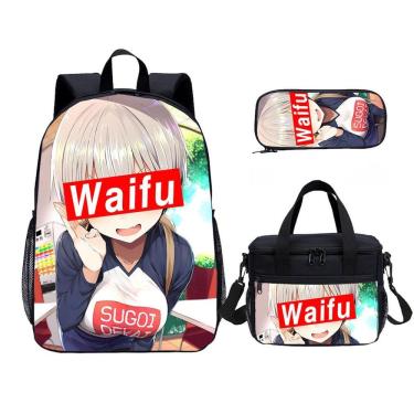 Imagem de Conjunto de mochilas escolares: mochila Sugois Senpais Waifus, lancheira e lápis
