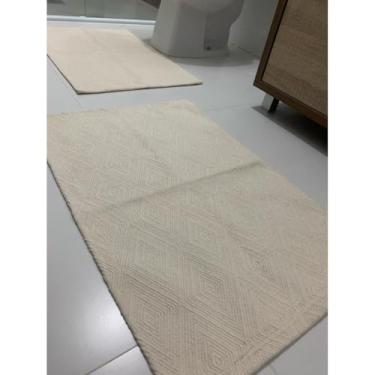 Imagem de Tapete para Banheiro 2 Peças Algodão Antiderrapante Lavável na Máquina Alta Absorção (02 peças-Diamante cru)
