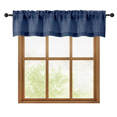 Imagem de OWENIE 1 peça de sanefa azul marinho para janelas, cortina pequena com filtro de luz texturizada para casa de banho, porão e sala de estar, meia cortina para janelas, 152 x 30 cm C